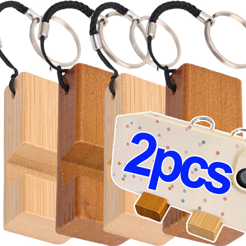Phone Accessories Video - 2/1pcs Phone Stand Keychain Bamboo Wood
